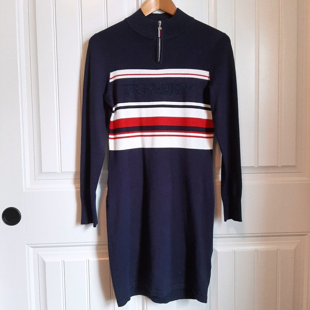 Tommy Hilfiger NWT Navy Spellout Sweater Mini Dress SZ XS